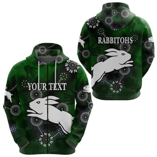 Nrl South Sydney Rabbitohs Custom Text Indigenous Limited Edition Zip Up Hoodie