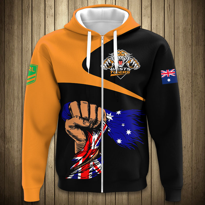 Nrl Wests Tigers Black Beer Zip Up Hoodie