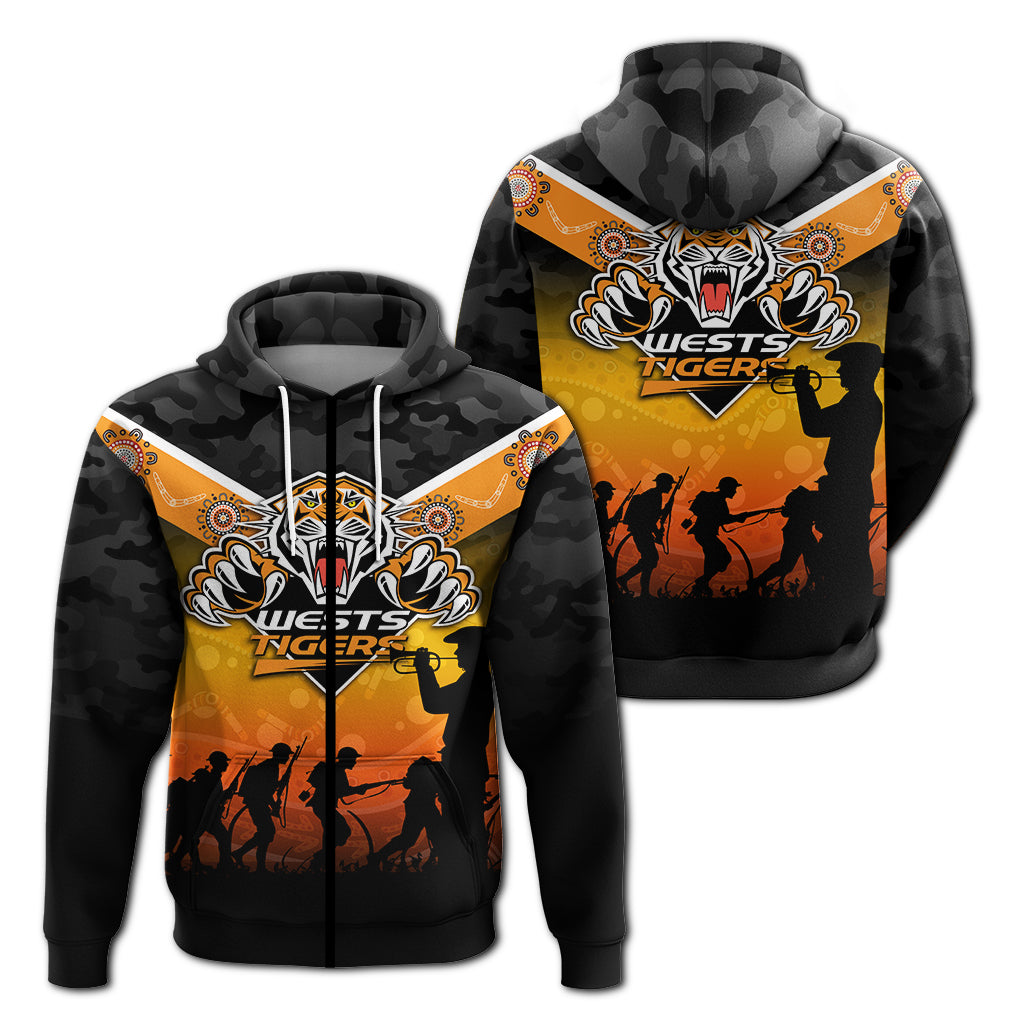 Nrl Wests Tigers Anzac Day Indigenous Zip Up Hoodie