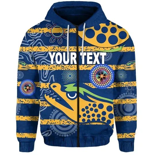 Nrl Parramatta Eels Custom Text Indigenous Be Proud Zip Up Hoodie