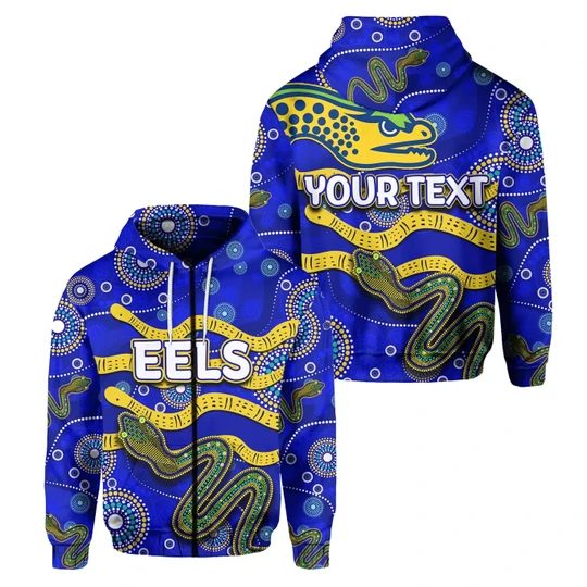 Nrl Parramatta Eels Custom Text Aboriginal Tribal Style Zip Up Hoodie