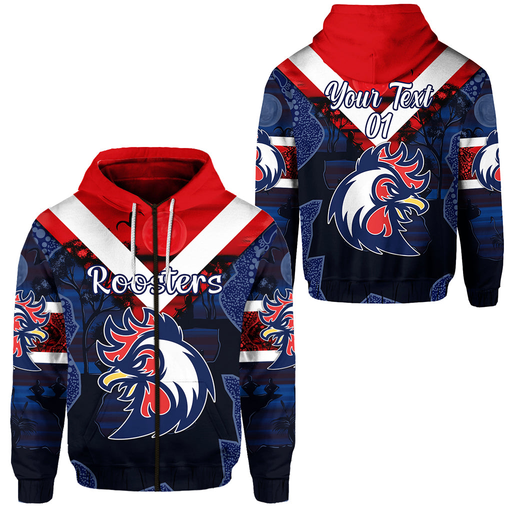 Nrl Sydney Roosters Custom Name Number Indigenous Zip Up Hoodie