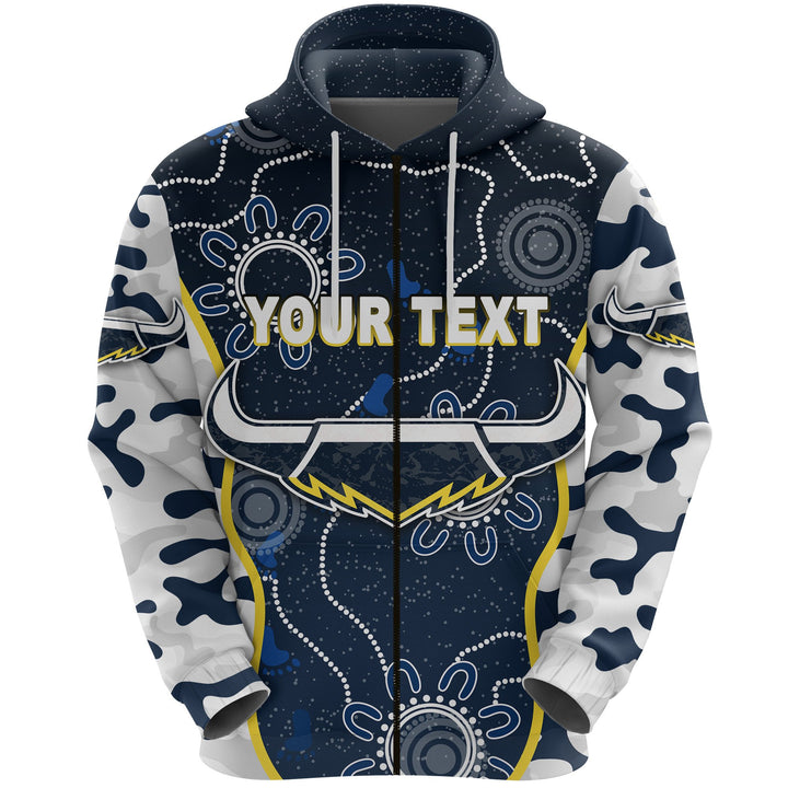 Nrl North Queensland Cowboys Custom Name Anzac Day Zip Up Hoodie