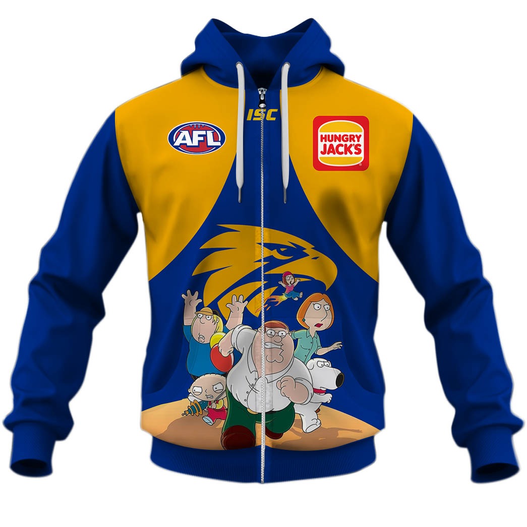 Afl West Coast Eagles Custom Name Number Family Guy Guernsey Zip Up Hoodie