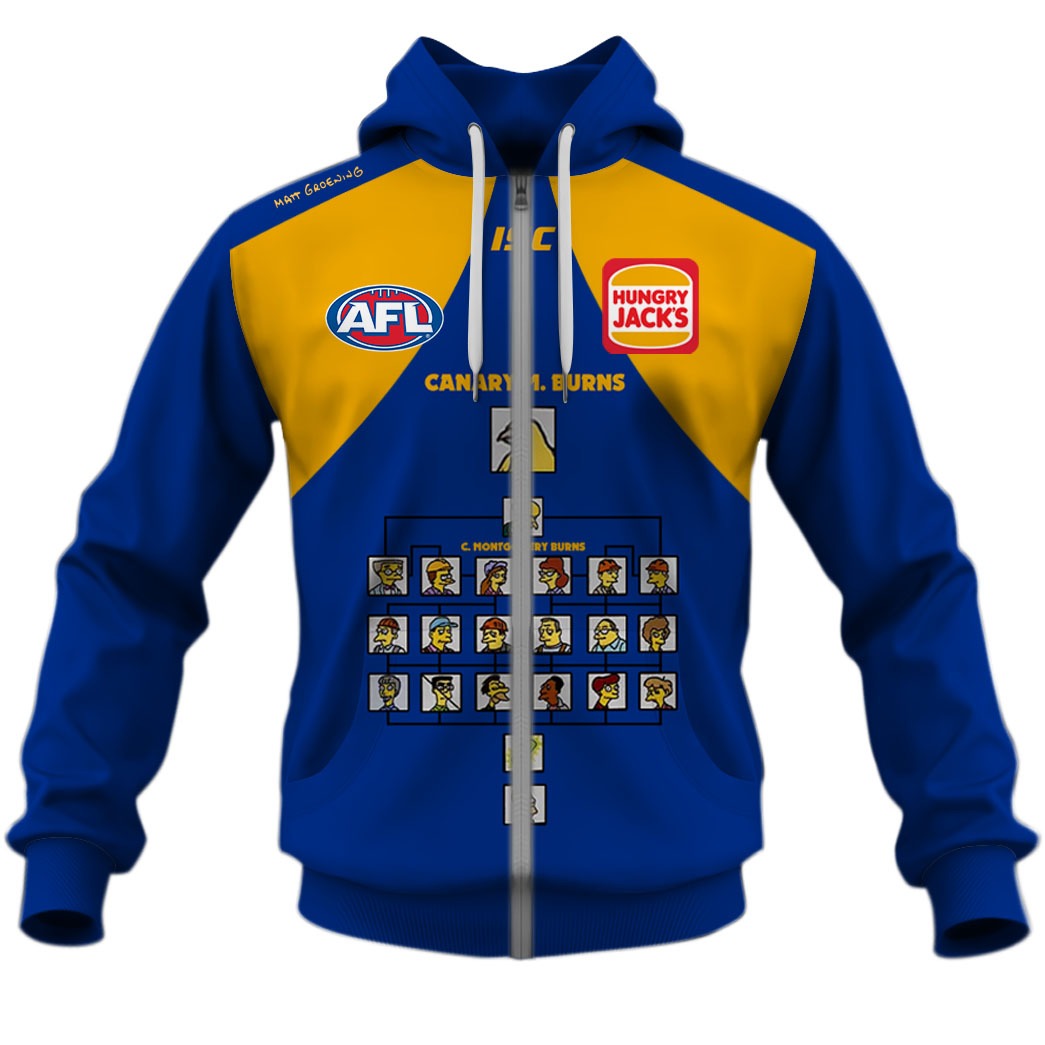 Afl West Coast Eagles Custom Name Number The Simpsons Guernsey Zip Up Hoodie