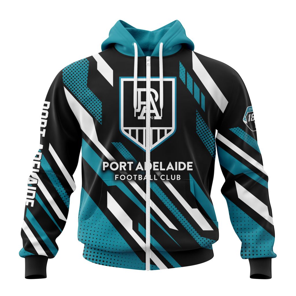 Afl Port Adelaide Custom Name Number Special Motocross Concept Zip Up Hoodie