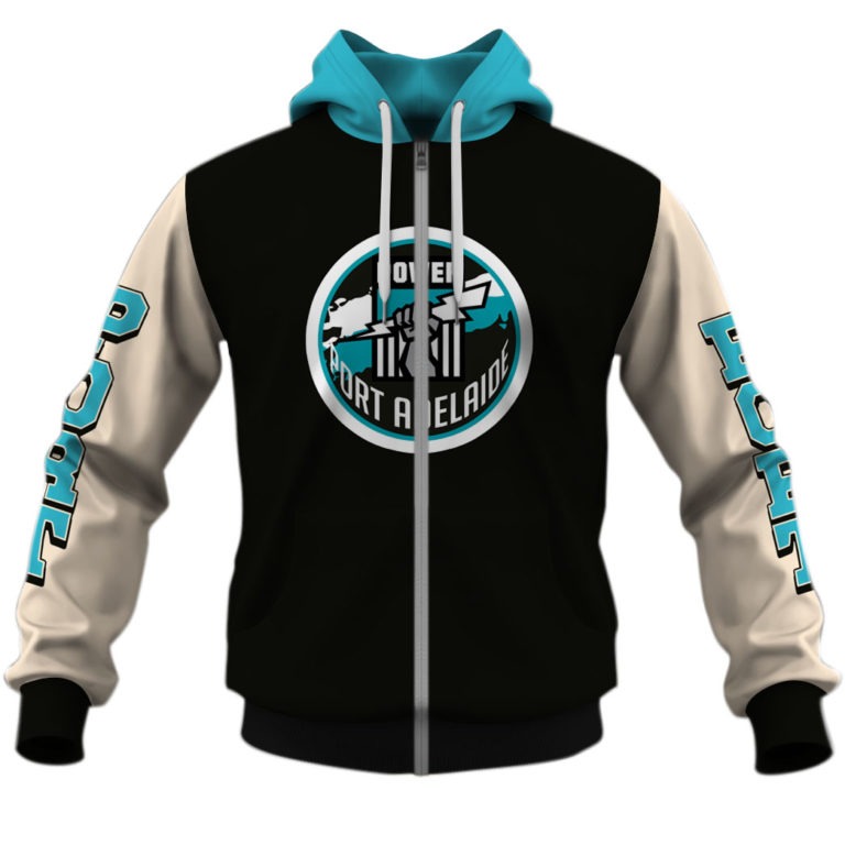 Afl Port Adelaide Custom Name Number Vintage Retro Guernsey Zip Up Hoodie