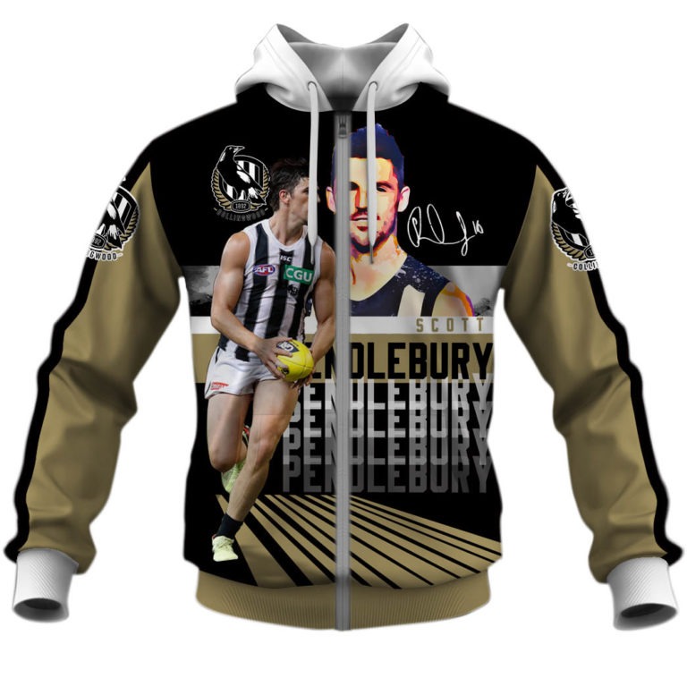 Afl Collingwood Magpies Scott Pendlebury #10 Full Zip Up Hoodie
