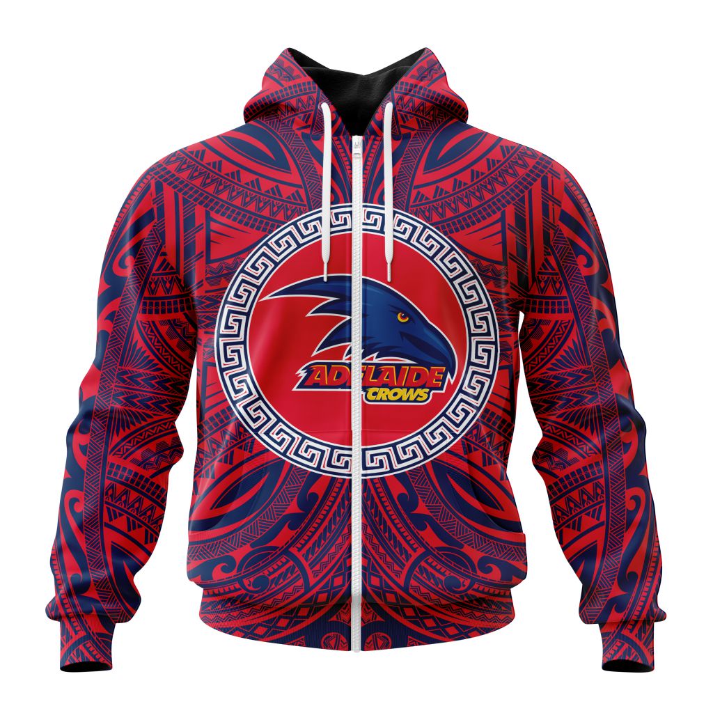 Afl Adelaide Crows Custom Name Number Polynesian Concept Zip Up Hoodie