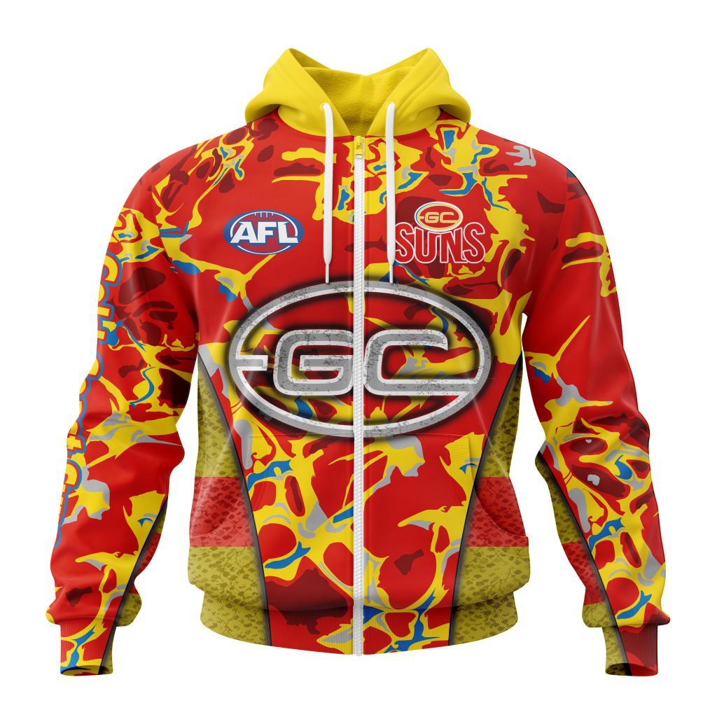 Afl Gold Coast Suns Custom Name Number Camo Morden Art Style Zip Up Hoodie