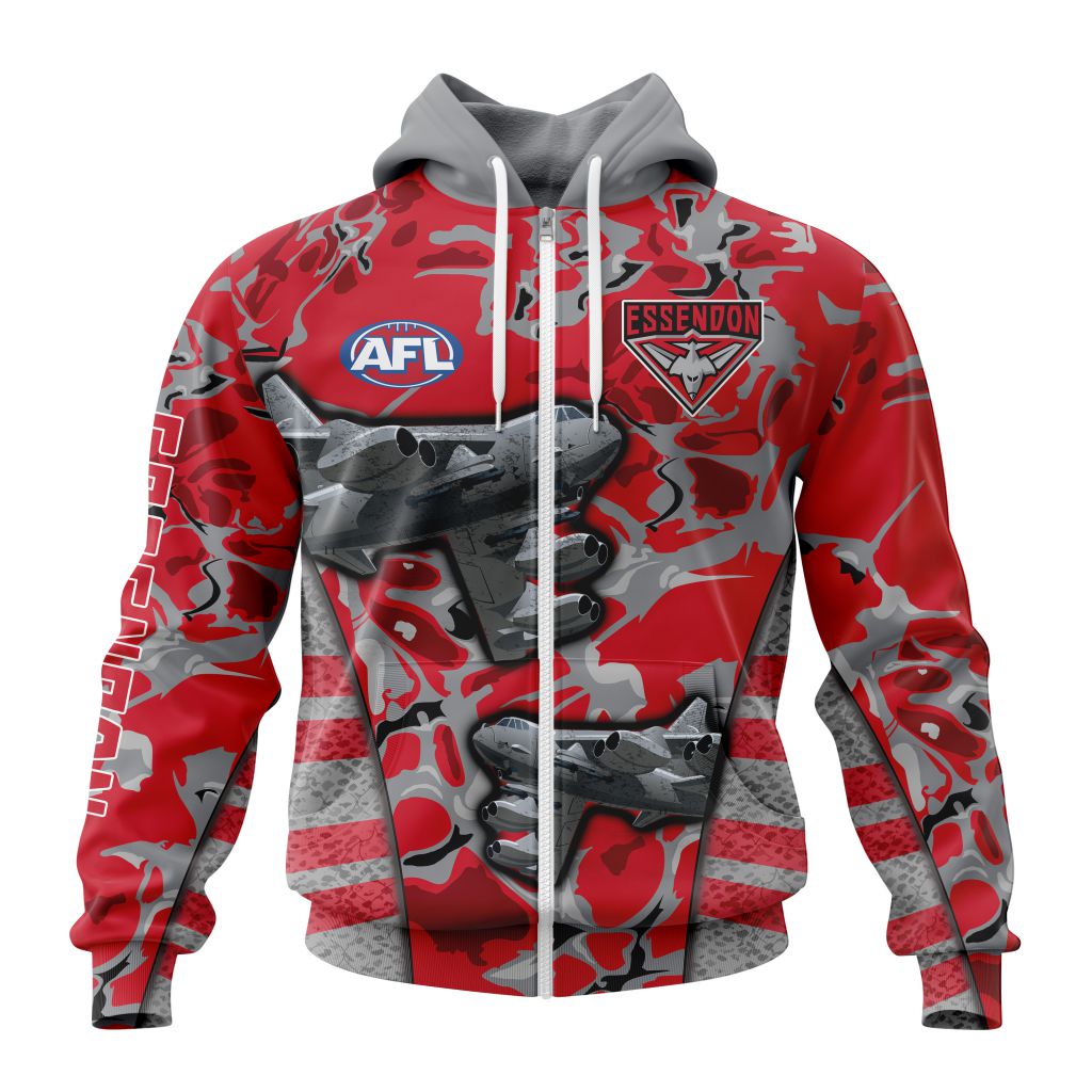 Afl Essendon Bombers Custom Name Number Camo Morden Art Style Zip Up Hoodie