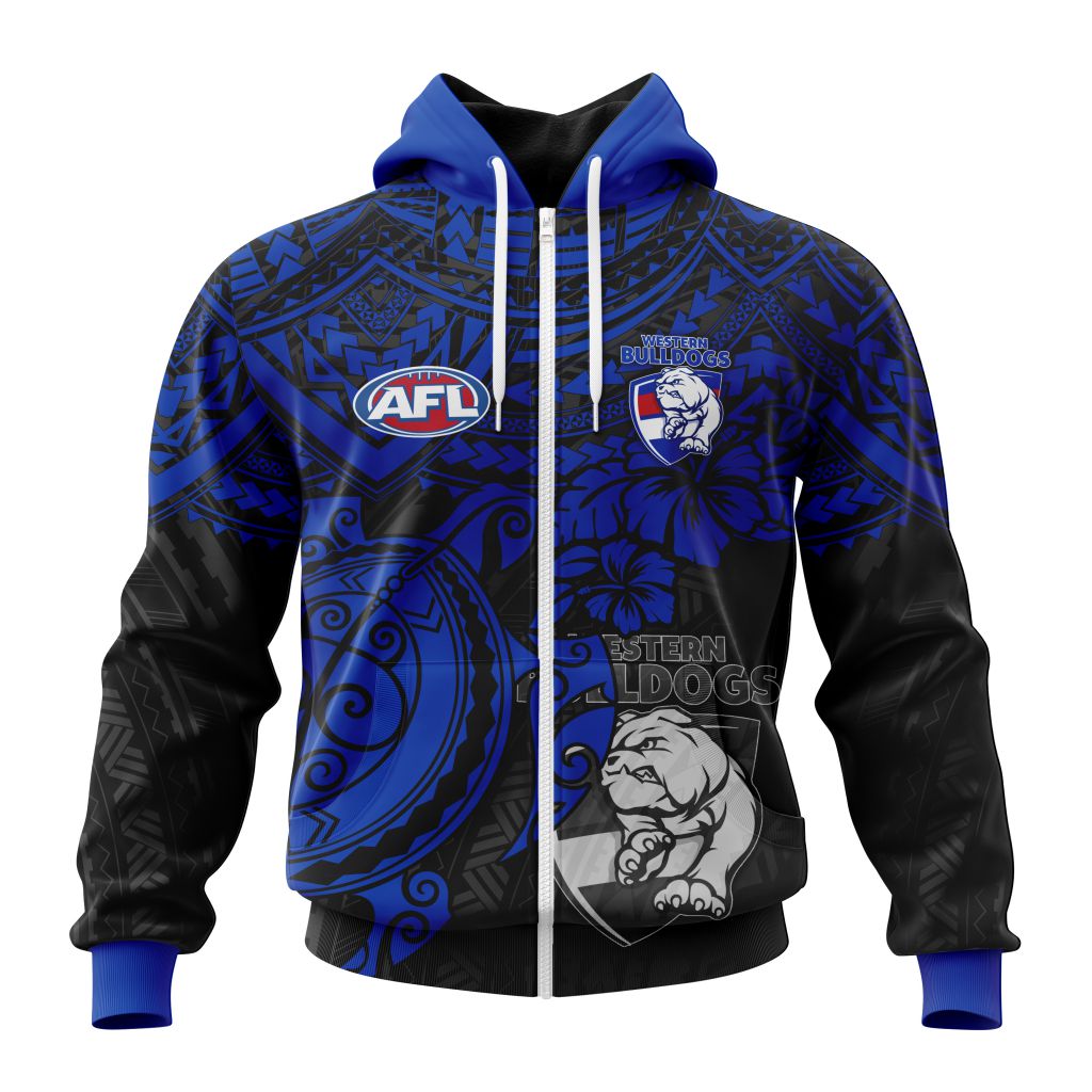 Afl Western Bulldogs Custom Name Number Polynesian Concept Zip Up Hoodie