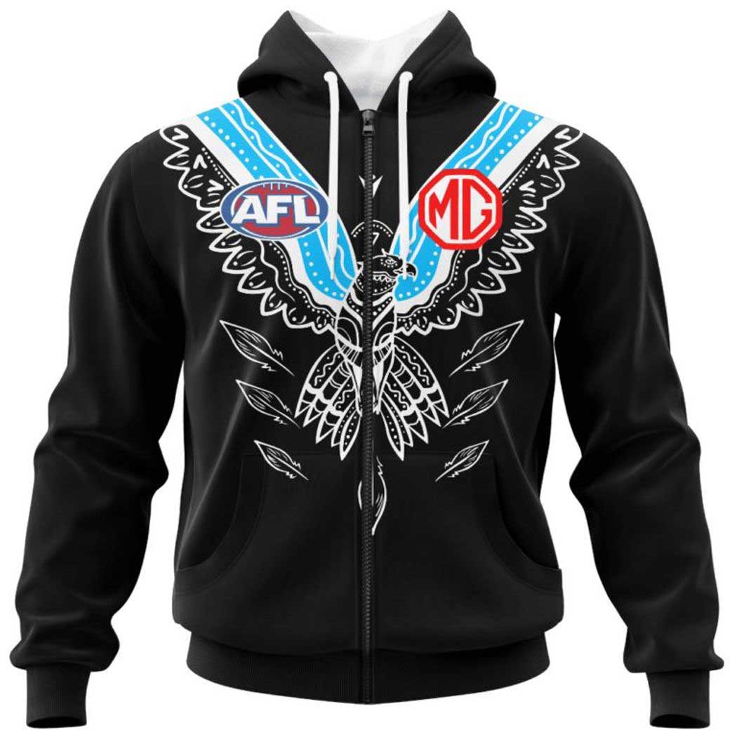 Afl Port Adelaide Custom Name Number Indigenous Guernsey Zip Up Hoodie