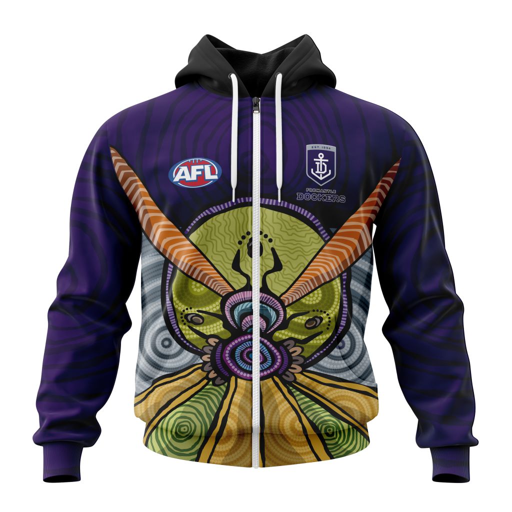 Afl Fremantle Dockers Custom Name Number Artwork For Australia Day Zip Up Hoodie