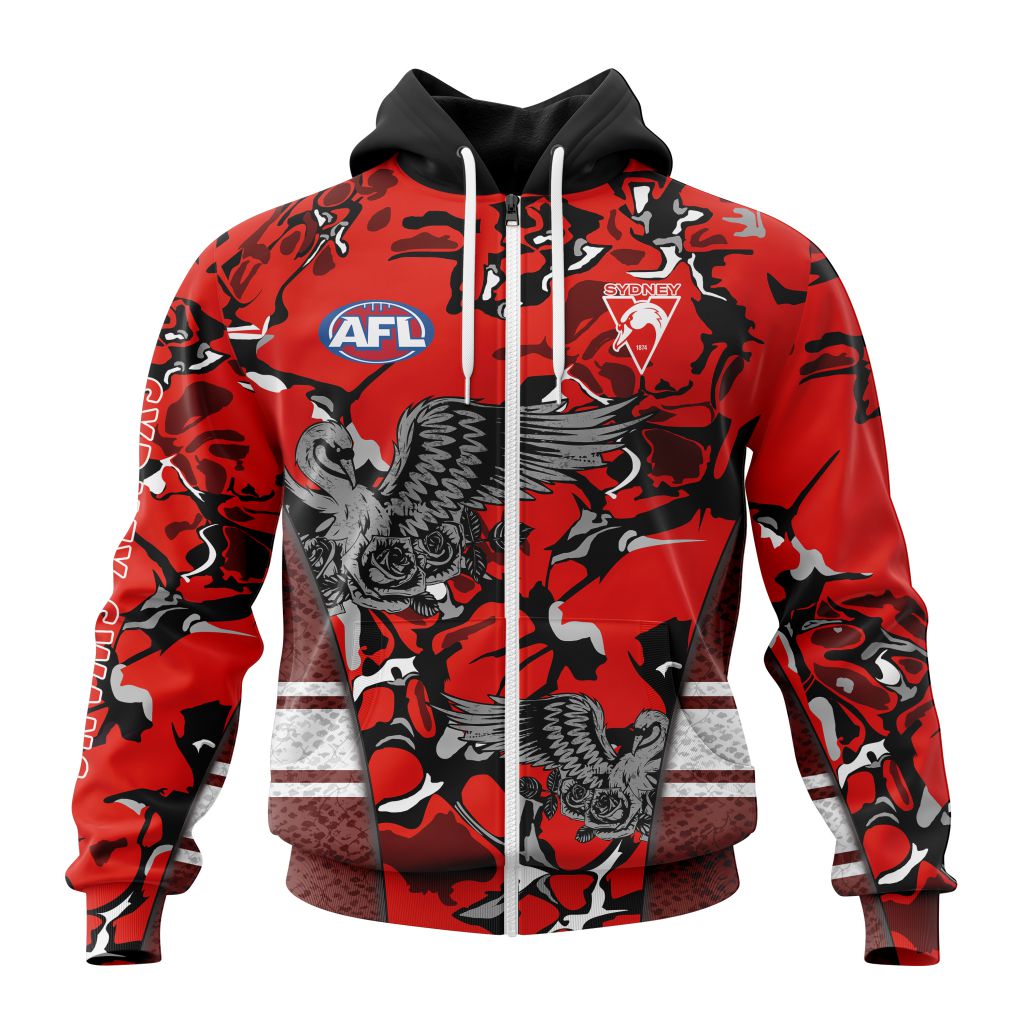 Afl Sydney Swans Custom Name Number Camo Morden Art Style Zip Up Hoodie
