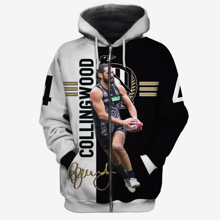 Afl Collingwood Magpies Broodie Grundy #4 Zip Up Hoodie For Fans