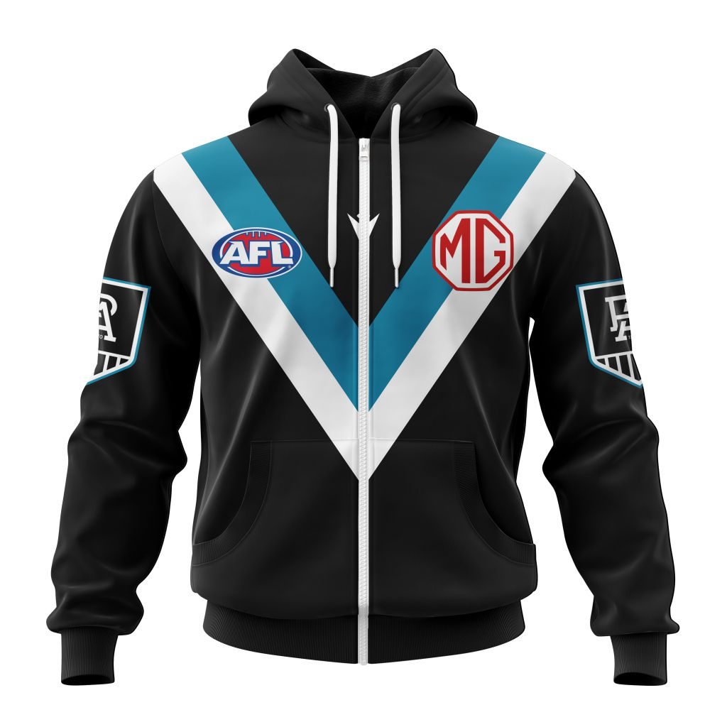 Afl Port Adelaide Custom Name Number Home Guernsey Zip Up Hoodie