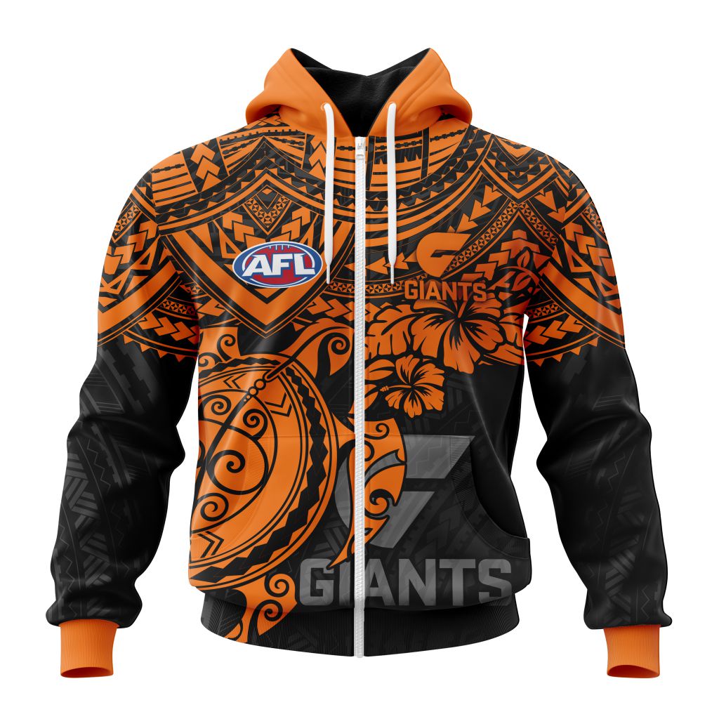 Afl Greater Western Sydney Giants Custom Name Number Polynesian Concept Zip Up Hoodie