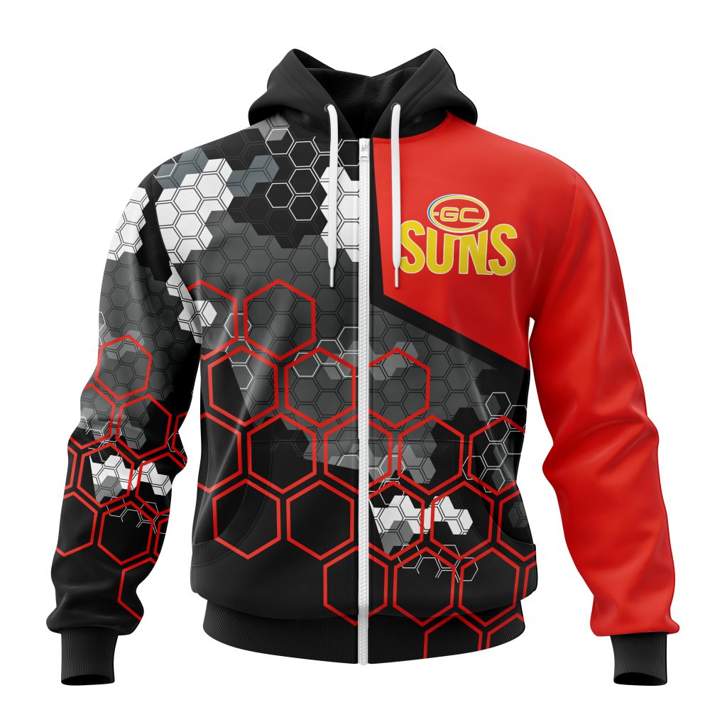 Afl Gold Coast Suns Custom Name Number Special Motocross Concept Zip Up Hoodie