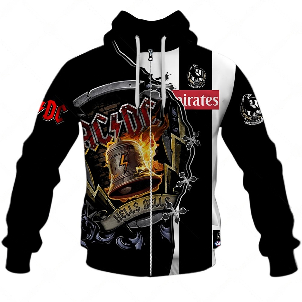 Afl Collingwood Magpies Ac/Dc Mix Custom Name Number Home Guernsey Zip Up Hoodie