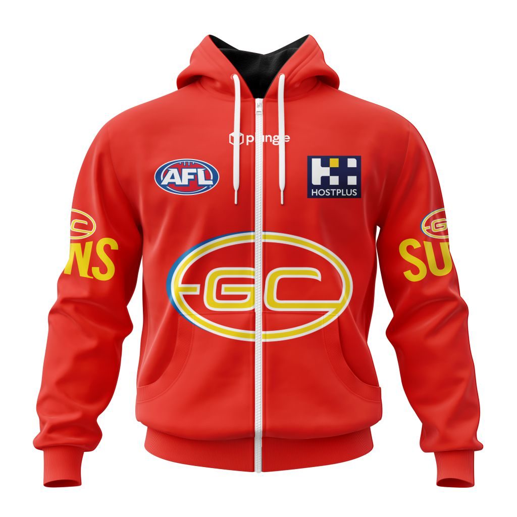 Afl Gold Coast Suns Custom Name Number Home Guernsey Zip Up Hoodie