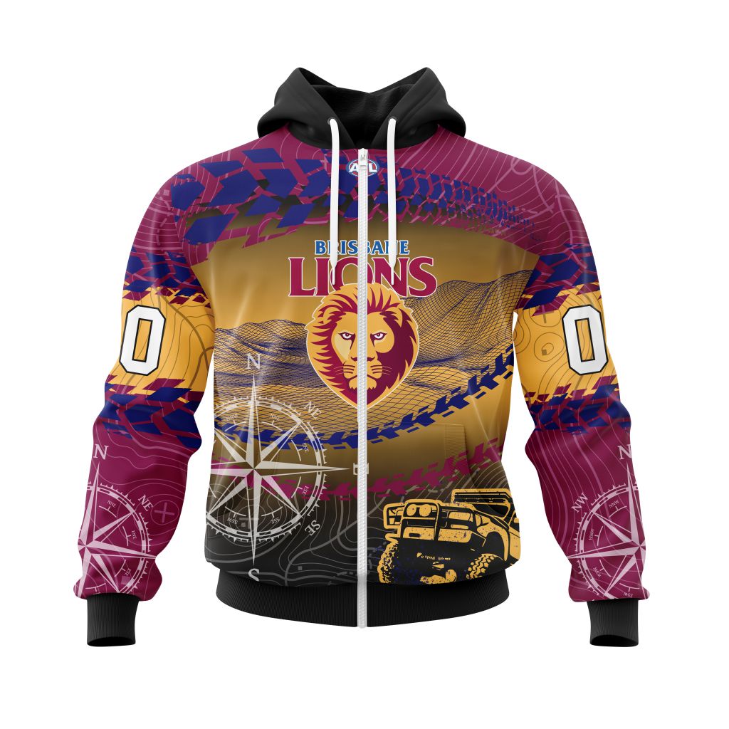Afl Brisbane Lions Custom Name Number Special Off-Road Concept Zip Up Hoodie