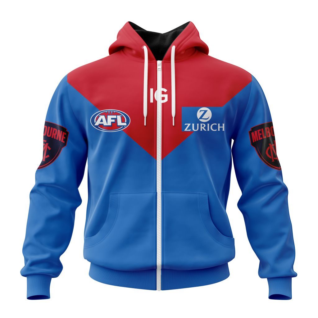Afl Melbourne Demons Custom Name Number Clash Guernsey Zip Up Hoodie