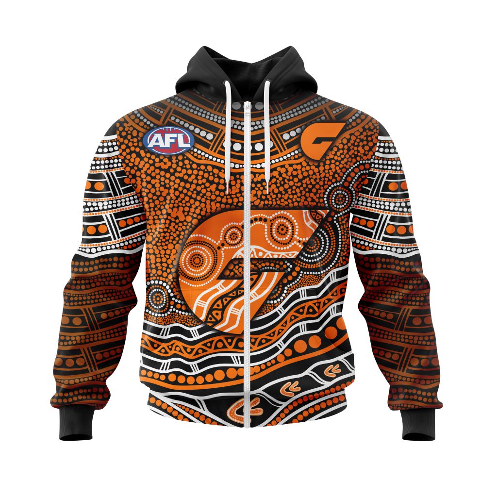 Afl Greater Western Sydney Giants Custom Name Number Indigenous Mascot Zip Up Hoodie