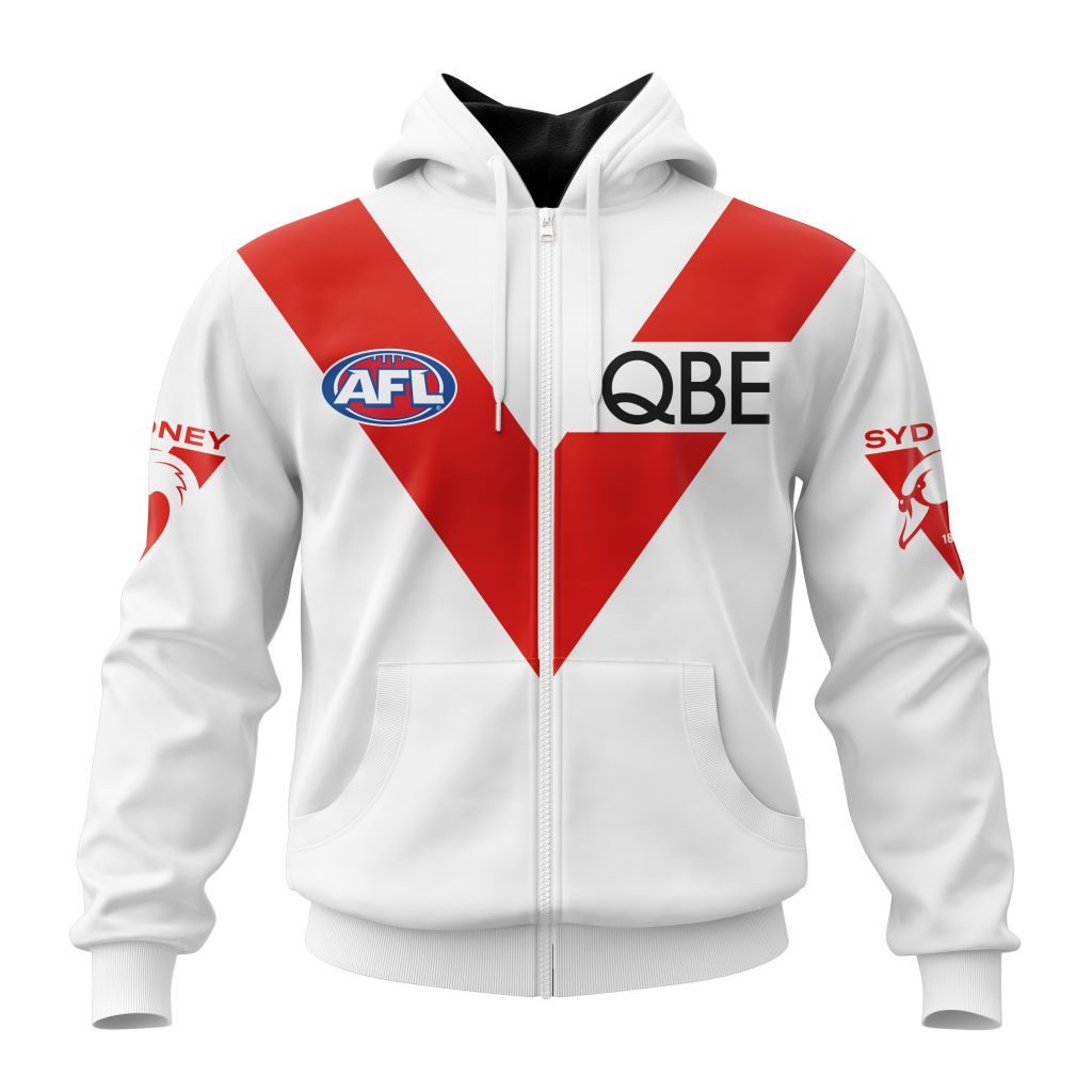 Afl Sydney Swans Custom Name Number Heritage Guernsey Zip Up Hoodie