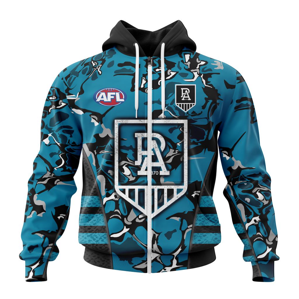 Afl Port Adelaide Custom Name Number Camo Morden Art Style Zip Up Hoodie