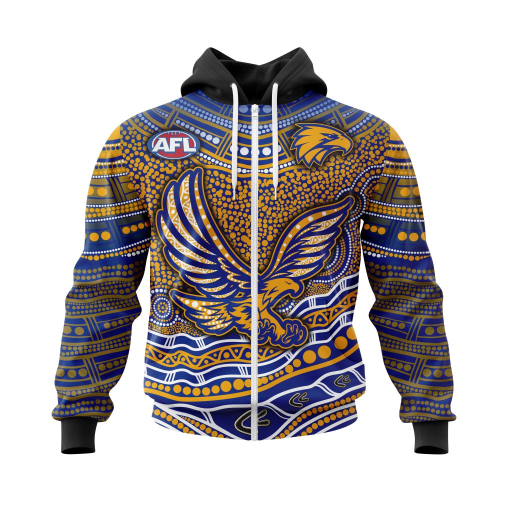 Afl West Coast Eagles Custom Name Number Indigenous Mascot Zip Up Hoodie
