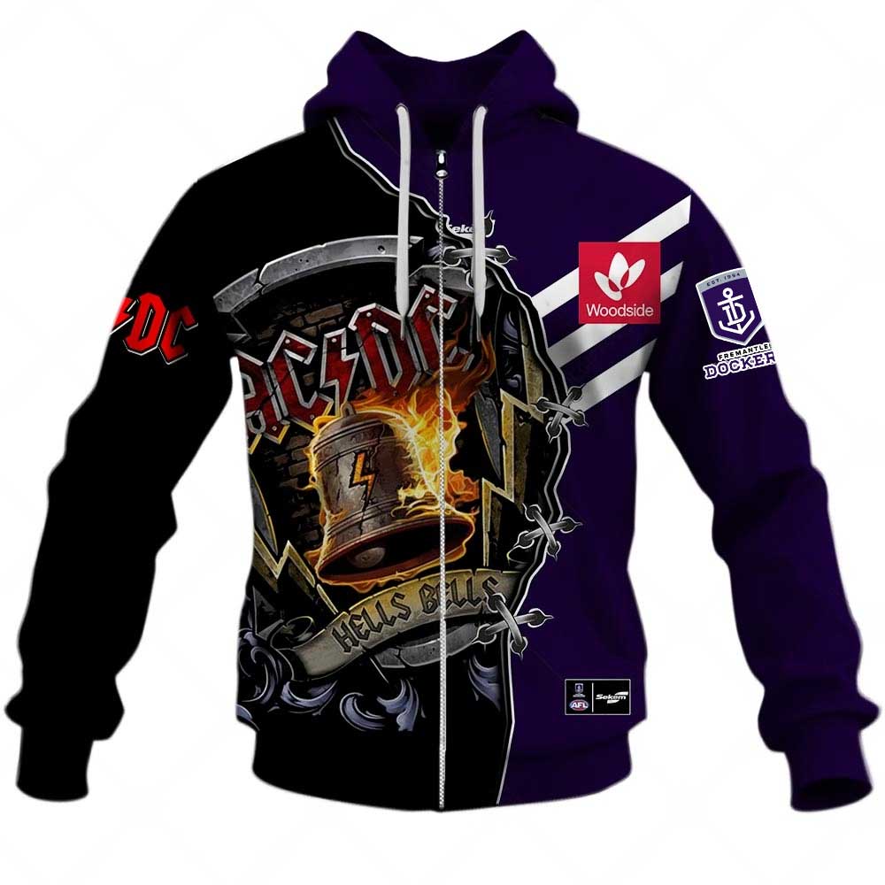 Afl Fremantle Dockers Ac/Dc Mix Custom Name Number Home Guernsey Zip Up Hoodie