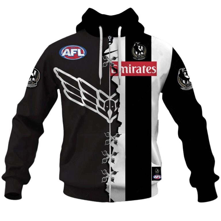 Afl Collingwood Magpies Custom Name Number Mix Guernsey For Fans Zip Up Hoodie