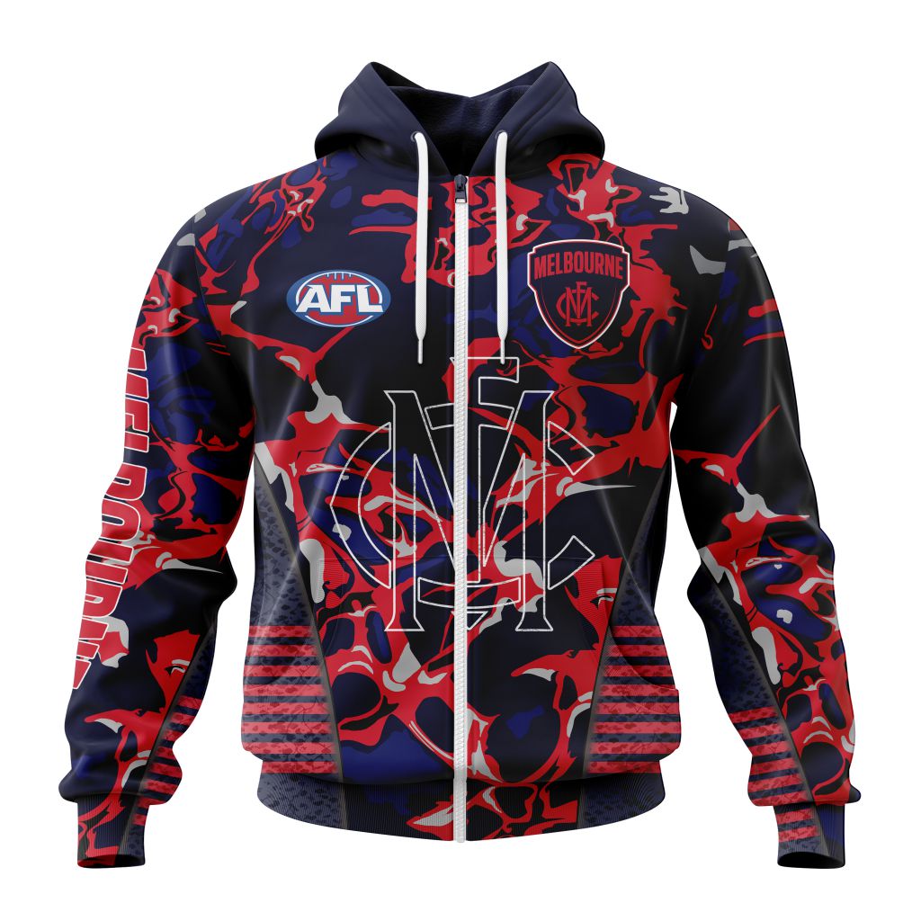 Afl Melbourne Demons Custom Name Number Camo Morden Art Style Zip Up Hoodie