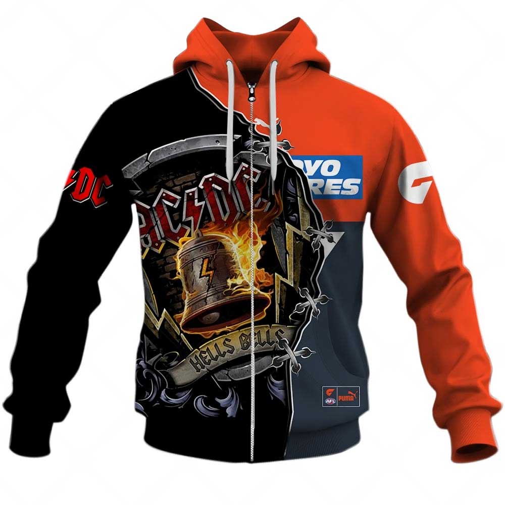 Afl Greater Western Sydney Giants Ac/Dc Mix Custom Name Number Home Guernsey Zip Up Hoodie