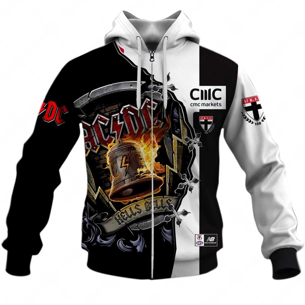 Afl St Kilda Saints Ac/Dc Mix Custom Name Number Home Guernsey Zip Up Hoodie