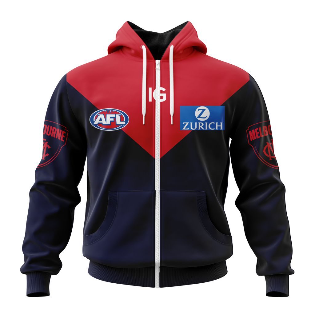 Afl Melbourne Demons Custom Name Number Home Guernsey Zip Up Hoodie