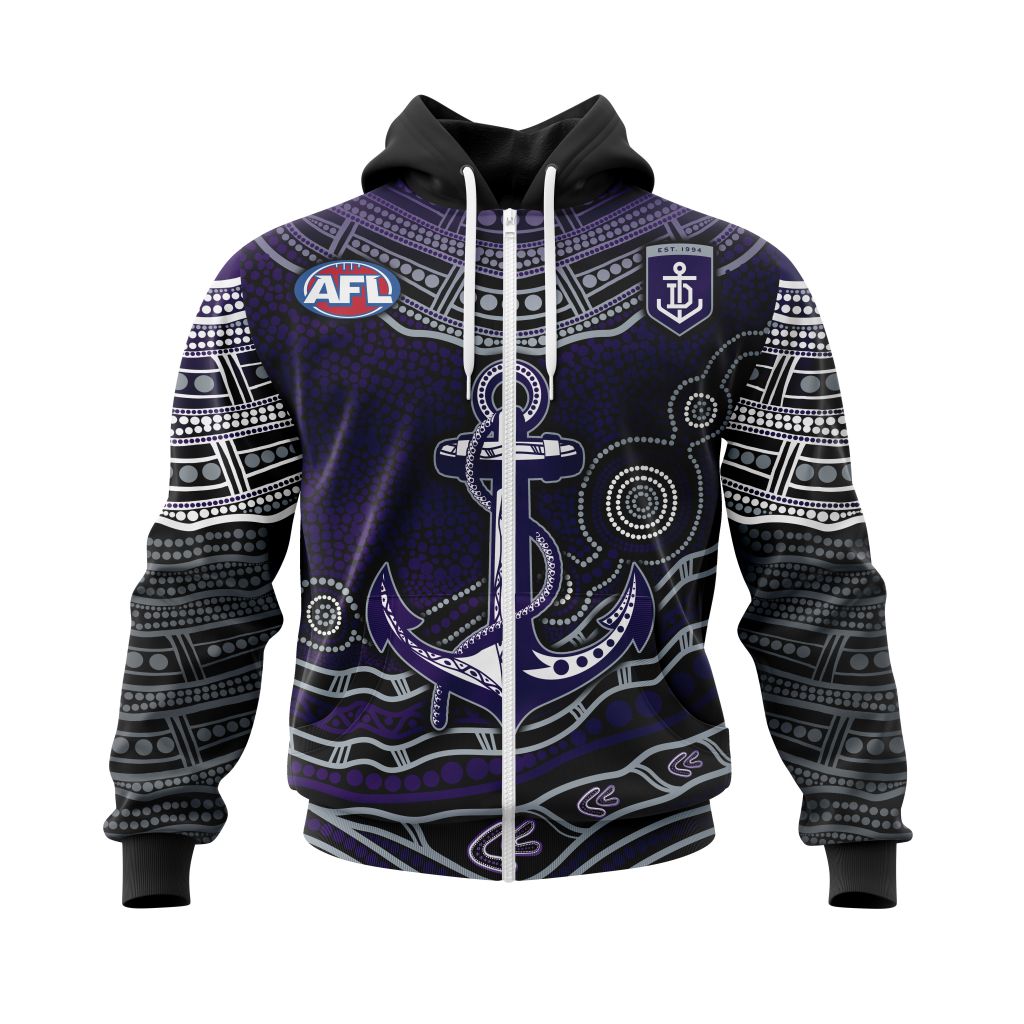 Afl Fremantle Dockers Custom Name Number Indigenous Mascot Zip Up Hoodie