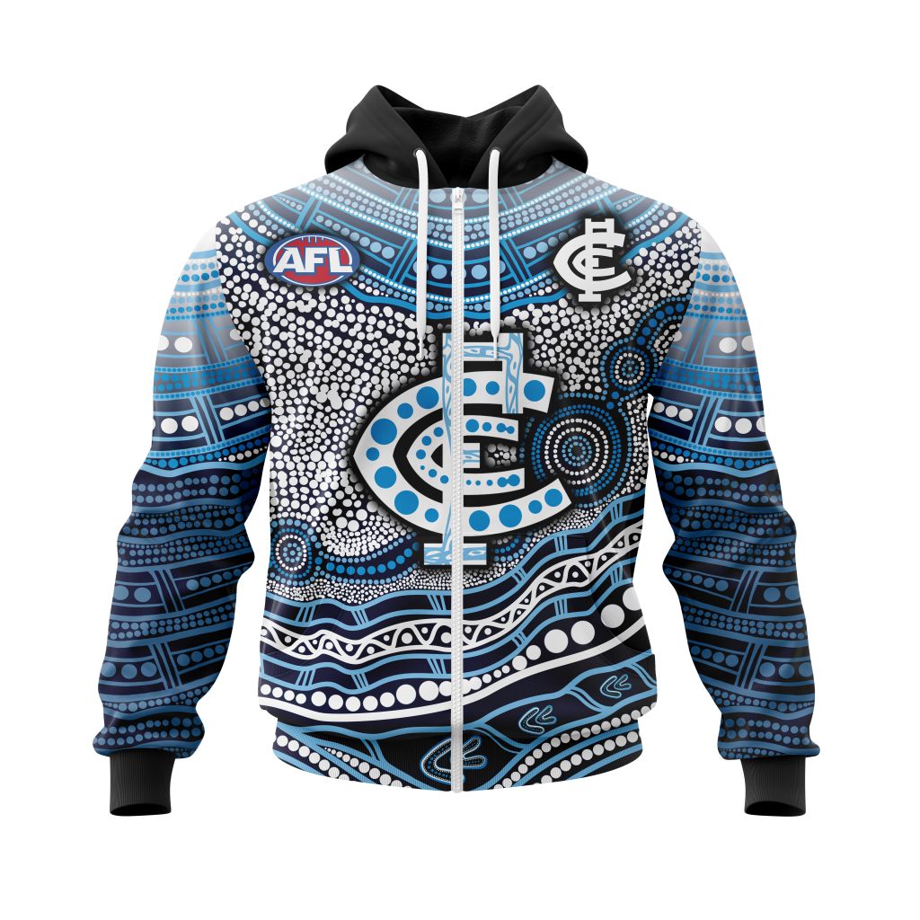 Afl Carlton Blues Custom Name Number Indigenous Mascot Zip Up Hoodie