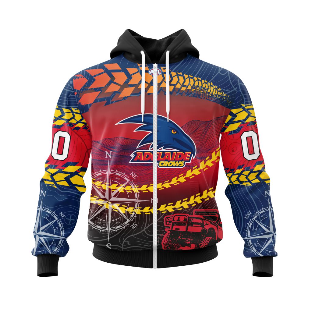 Afl Adelaide Crows Custom Name Number Special Off-Road Concept Zip Up Hoodie