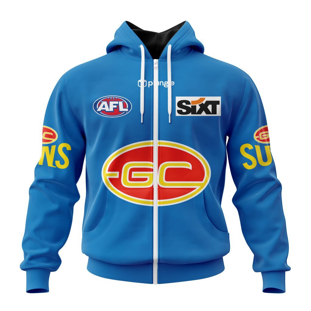 Afl Gold Coast Suns Custom Name Number Clash Guernsey Zip Up Hoodie