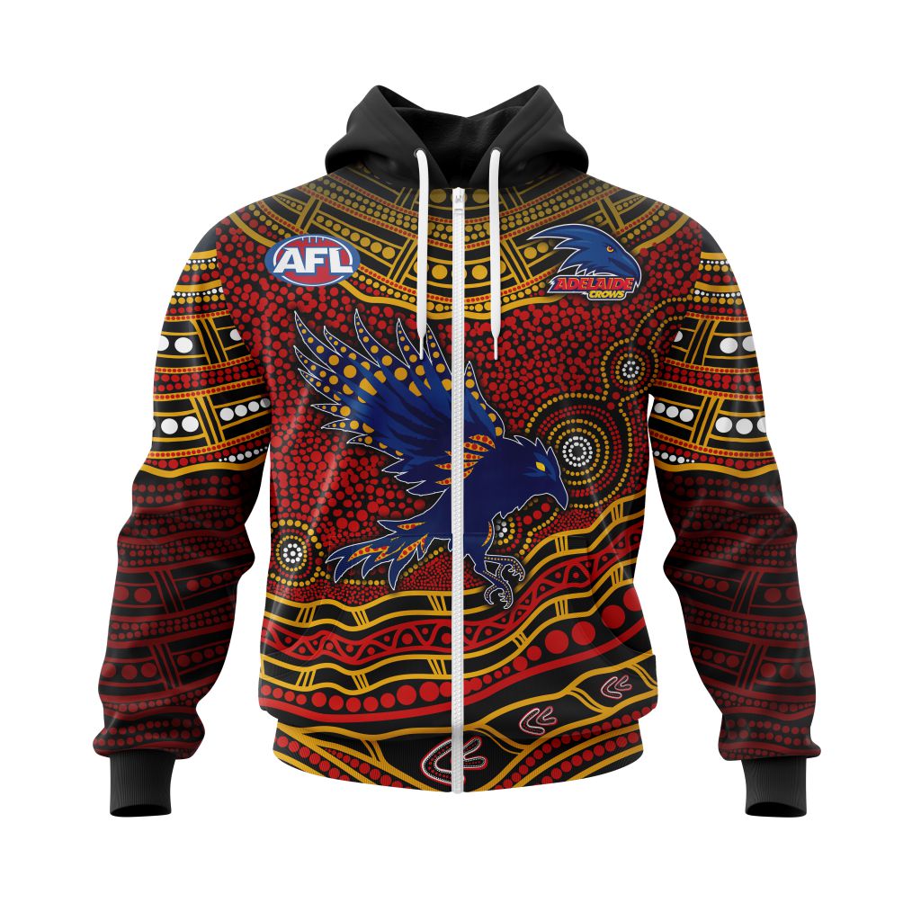 Afl Adelaide Crows Custom Name Number Indigenous Mascot Zip Up Hoodie