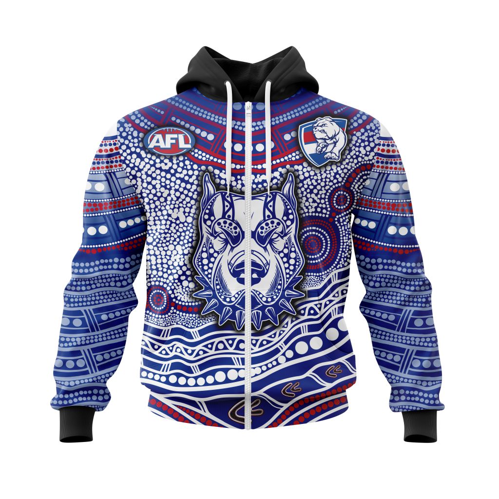 Afl Western Bulldogs Custom Name Number Indigenous Mascot Zip Up Hoodie