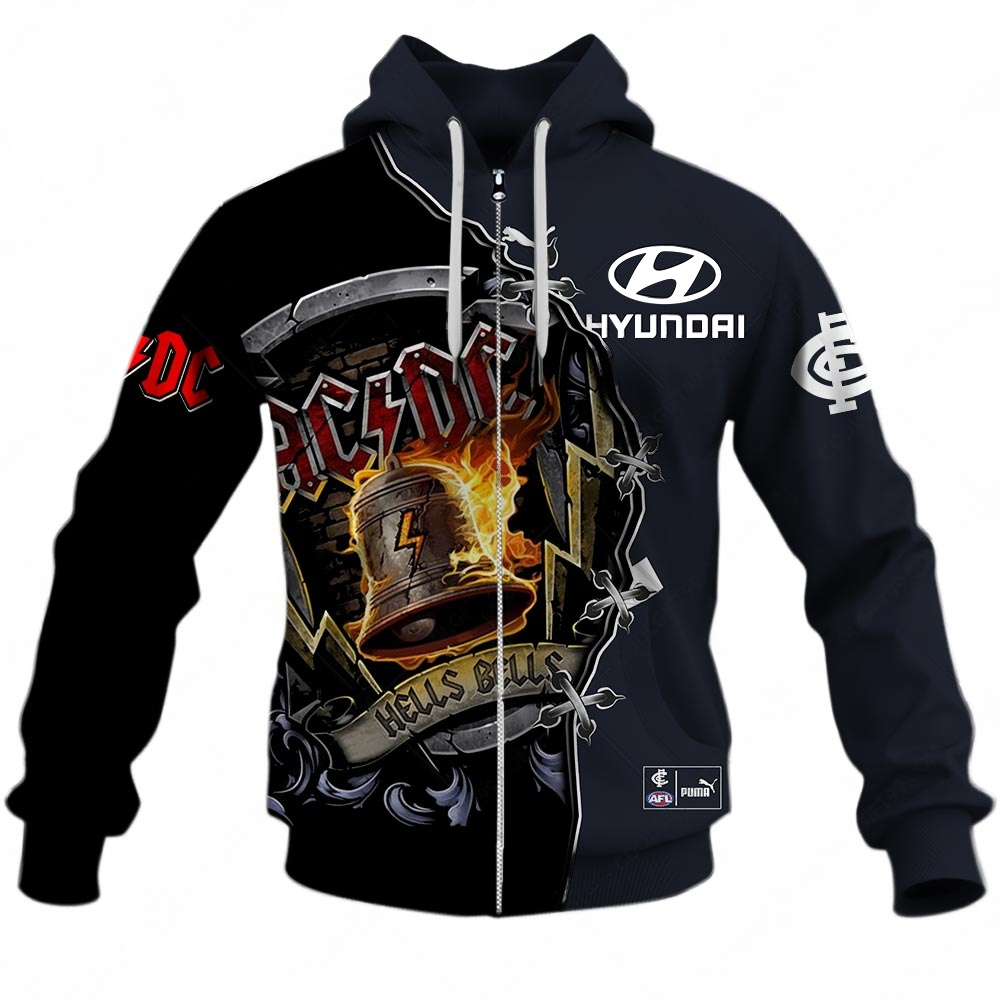 Afl Carlton Blues Ac/Dc Mix Custom Name Number Home Guernsey Zip Up Hoodie
