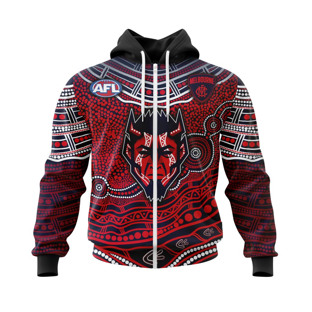 Afl Melbourne Demons Custom Name Number Indigenous Mascot Zip Up Hoodie
