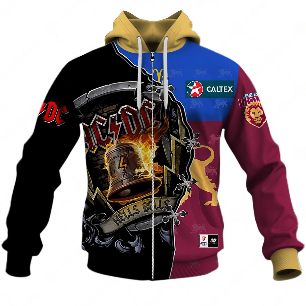 Afl Brisbane Lions Ac/Dc Mix Custom Name Number Home Guernsey Zip Up Hoodie