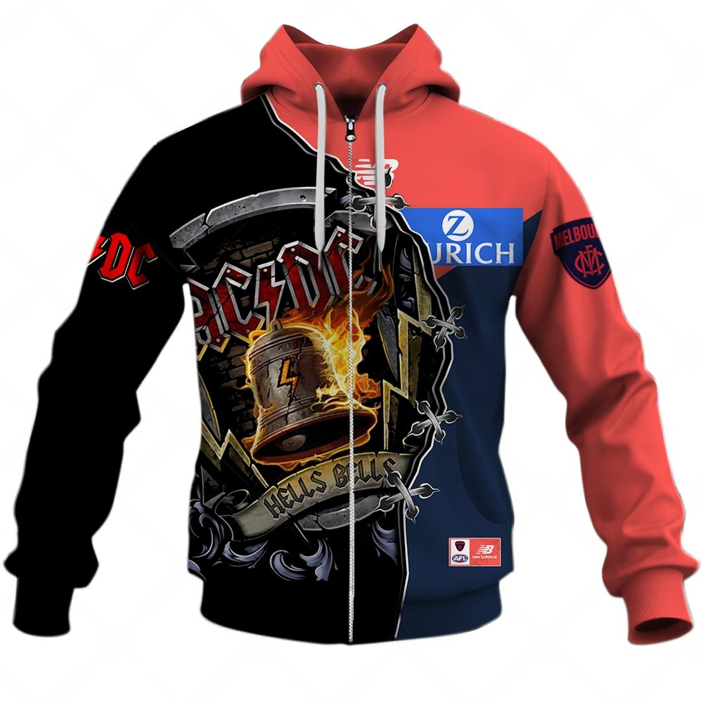 Afl Melbourne Demons Ac/Dc Mix Custom Name Number Home Guernsey Zip Up Hoodie