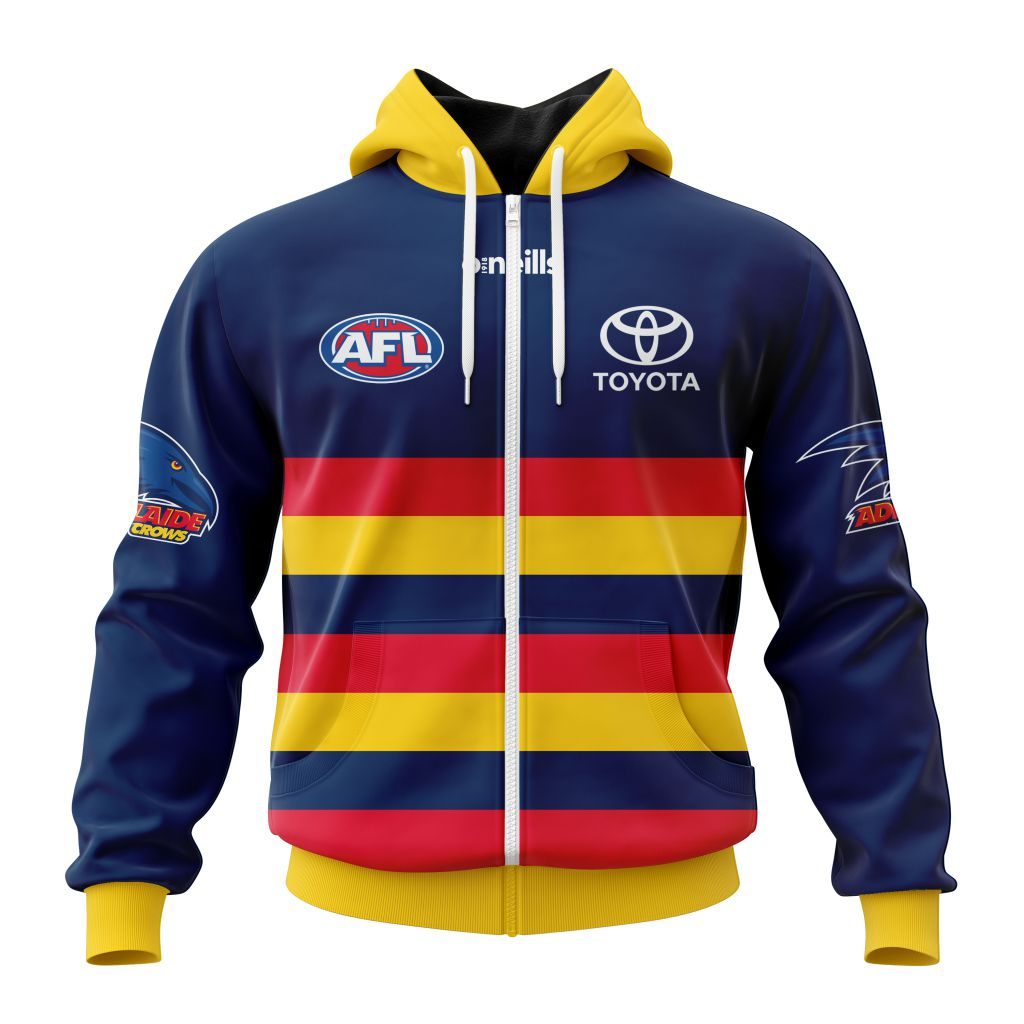 Afl Adelaide Crows Custom Name Number Home Guernsey Zip Up Hoodie