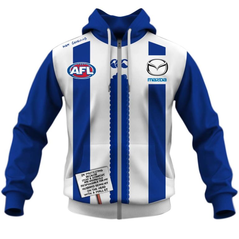 Afl North Melbourne Kangaroos Custom Name Number The Simpsons Guernsey Zip Up Hoodie
