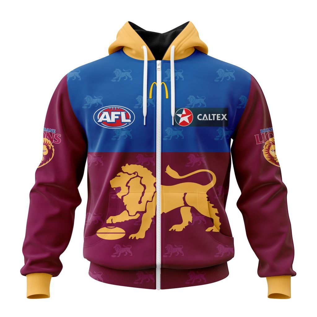 Afl Brisbane Lions Custom Name Number Home Guernsey Zip Up Hoodie